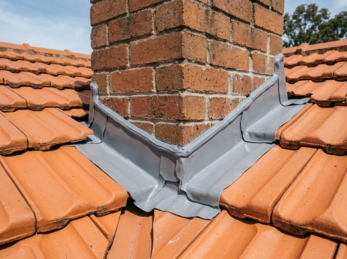 Failed chimney flashing causing active roof leak_After Fix